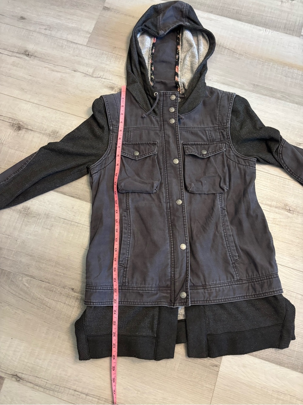 Free People Hooded Utility Jacket Sweater Mix Media Gray S - Picture 13 of 16